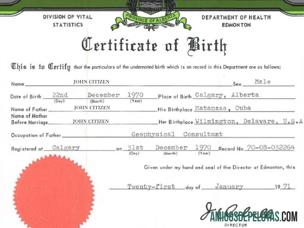 Certidão de nascimento de Edmonton do Departamento de Saúde dos Estados Unidos baixar para verificação